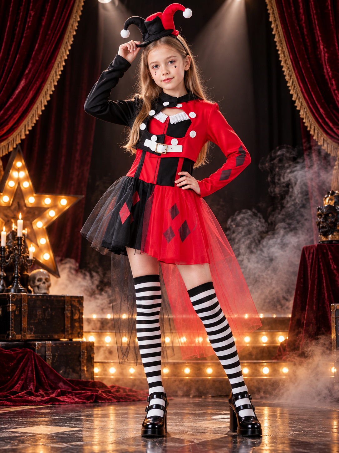 Polyester jester costume with headpiece