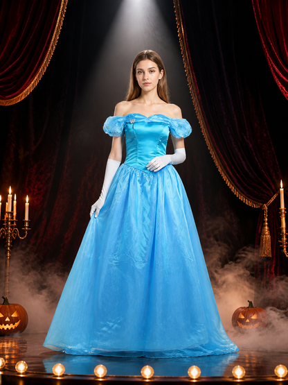 Women's Blue Princess Dress Costume, Off-Shoulder Puff Sleeve Ball Gown for Costume Dresses detail 3