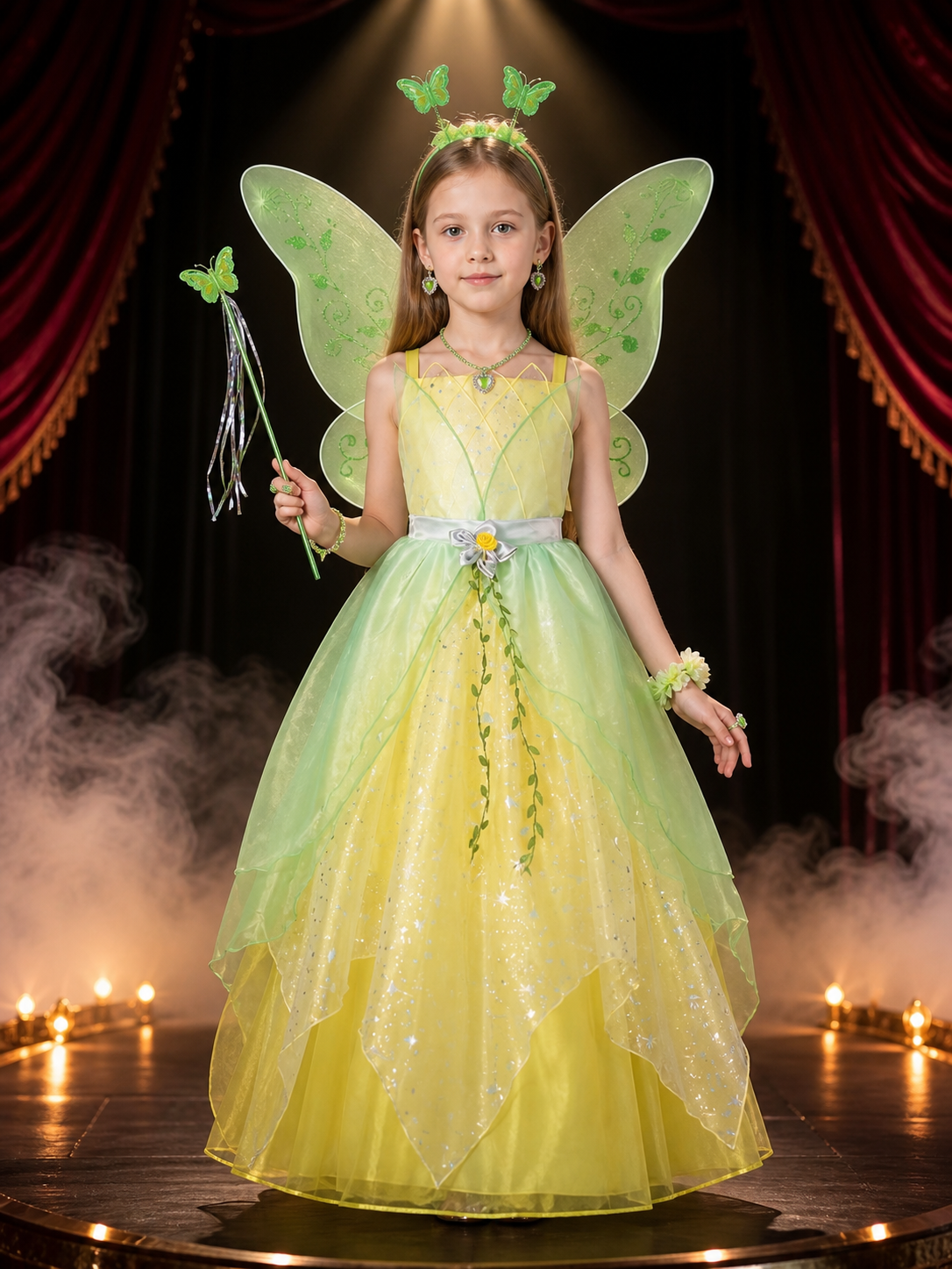 Girls Tinker Bell Princess Costume Set with Wings, Wand & Accessories, Green Costume Accessories detail 3