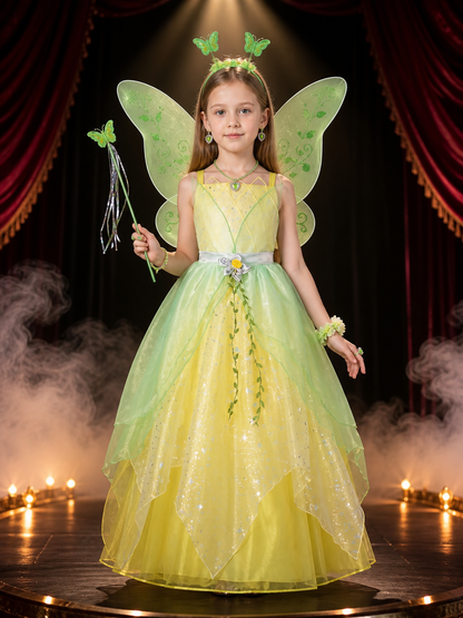 Girls Tinker Bell Princess Costume Set with Wings, Wand & Accessories, Green Costume Accessories detail 3