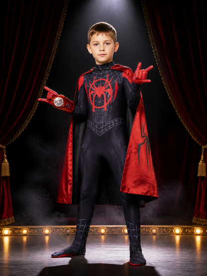 Kids' Black Spider-Man Bodysuit Costume With Mask, Cape And Web Shooters Costume Capes detail 3