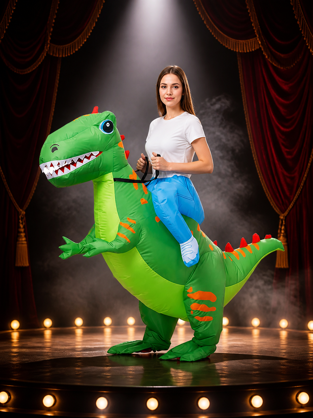 Kids Inflatable Dinosaur Costume with Orange Stripes and Spiked Back Costumes detail 3