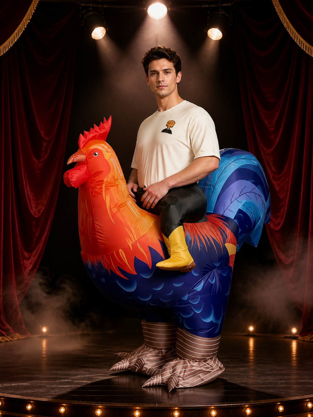 Adult Rooster Costume With Large Tail And Red Comb, Feather Texture Halloween Costumes detail 3