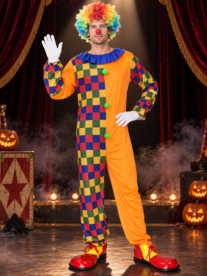 Adult Clown Costume Orange Jumpsuit with Pom-Poms
