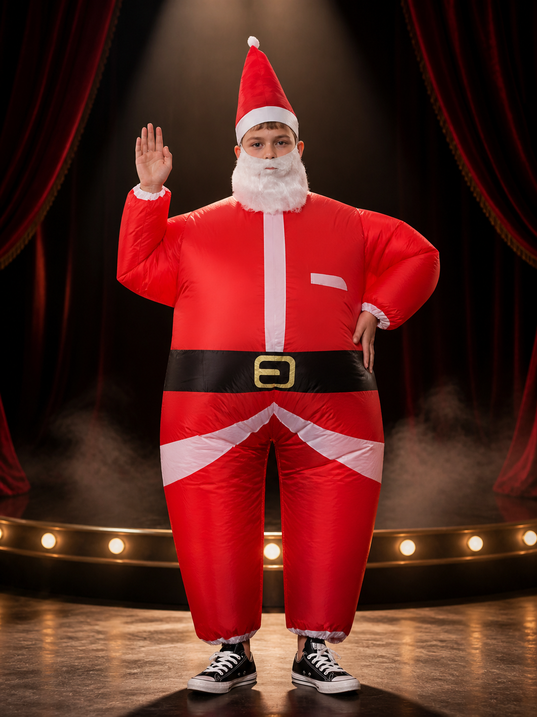 Kids Santa Claus Costume Set with Hat and Beard, Red White Christmas Outfit Costume Headwear detail 3