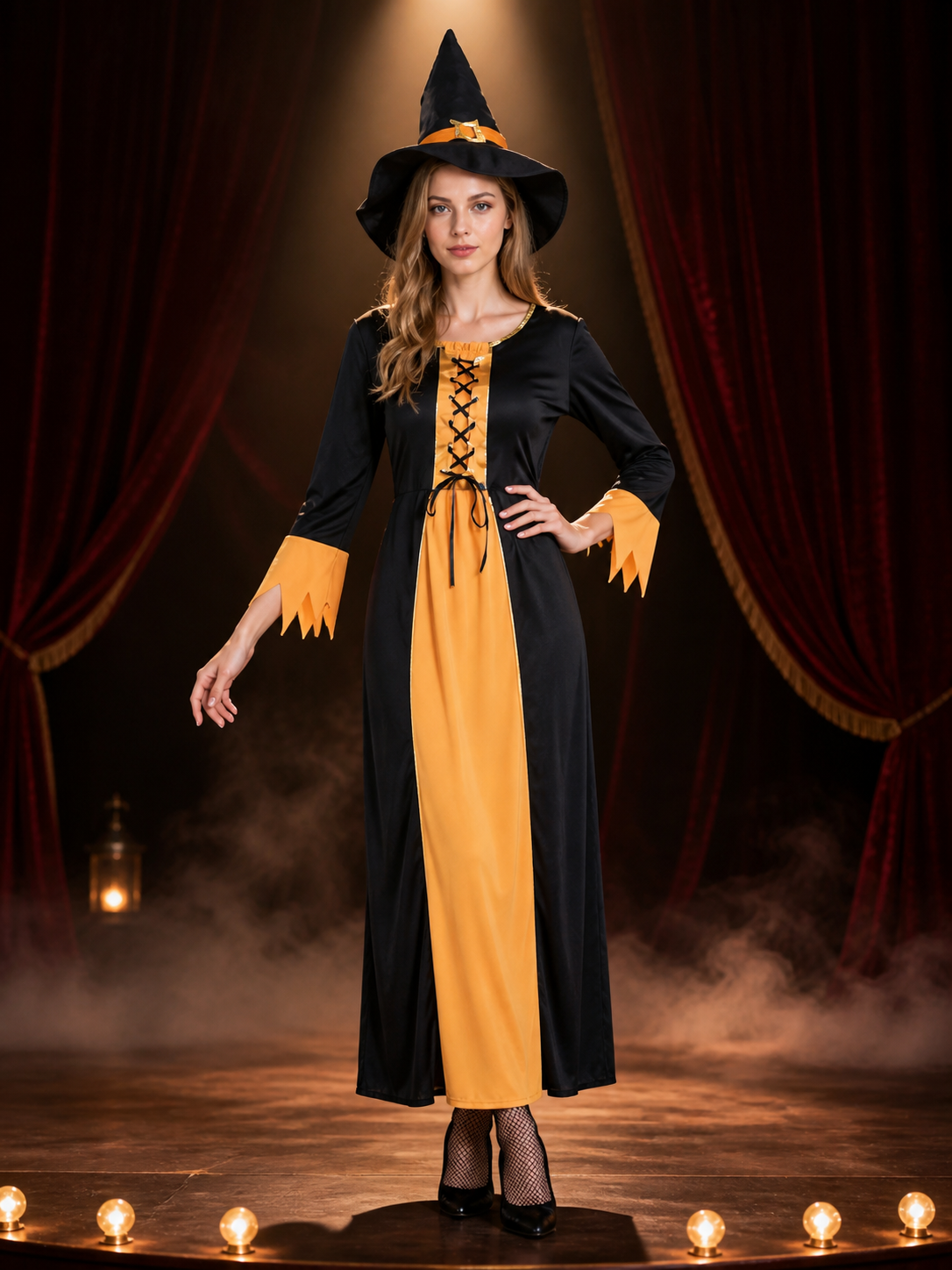 Halloween Witch Costume with Orange Trim
