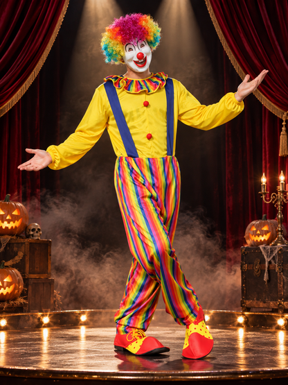 Clown Costume with Yellow Jumpsuit, Wig, and Mask