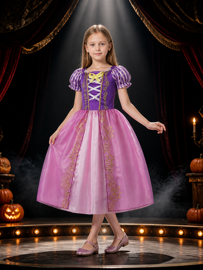Little Girls' Rapunzel Cinderella Princess Halloween Costume Dress, Purple Pink