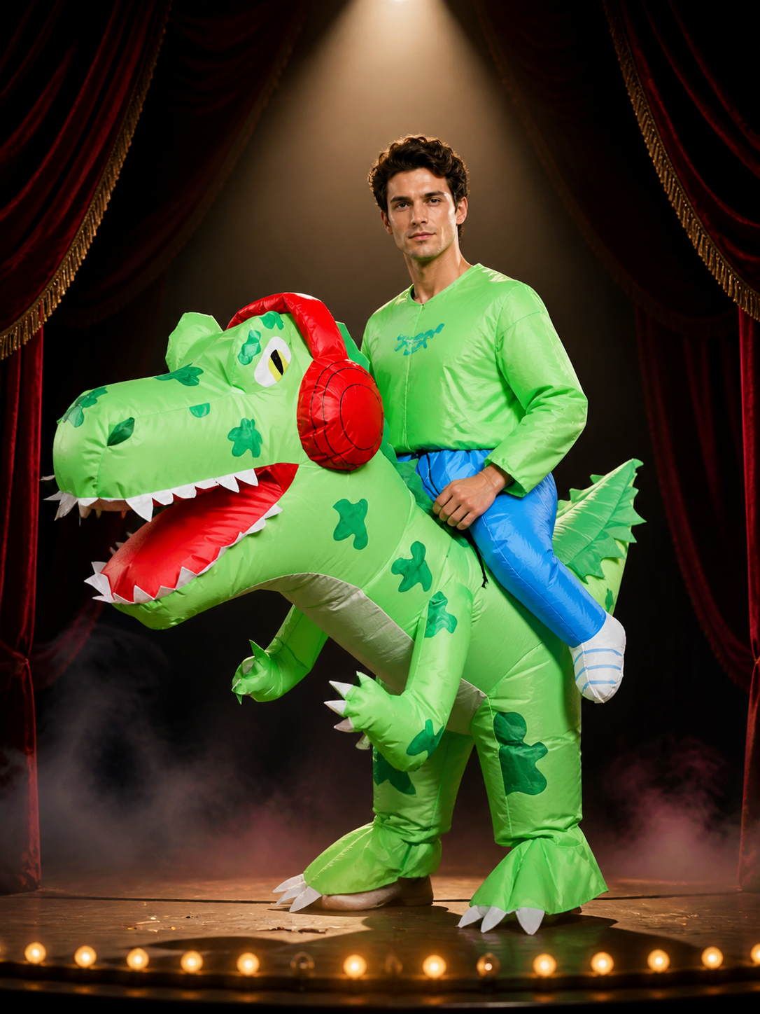 Inflatable Dinosaur Costume, Green Red Spotted Halloween Costumes detail 3