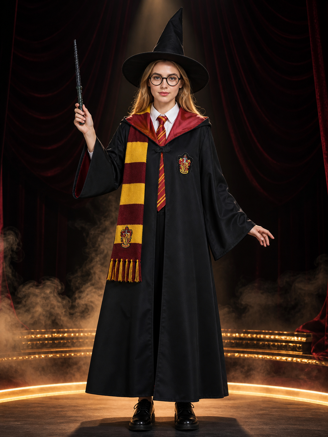 Unisex Gryffindor Style Wizard Costume Set, Complete Outfit with Robe, Shirt Costumes detail 3