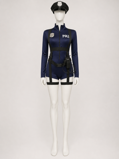 Police Costume Set with Dark Blue Jumpsuit, Hat and Prop Radio Cosplay Outfit Costume Headwear detail 3