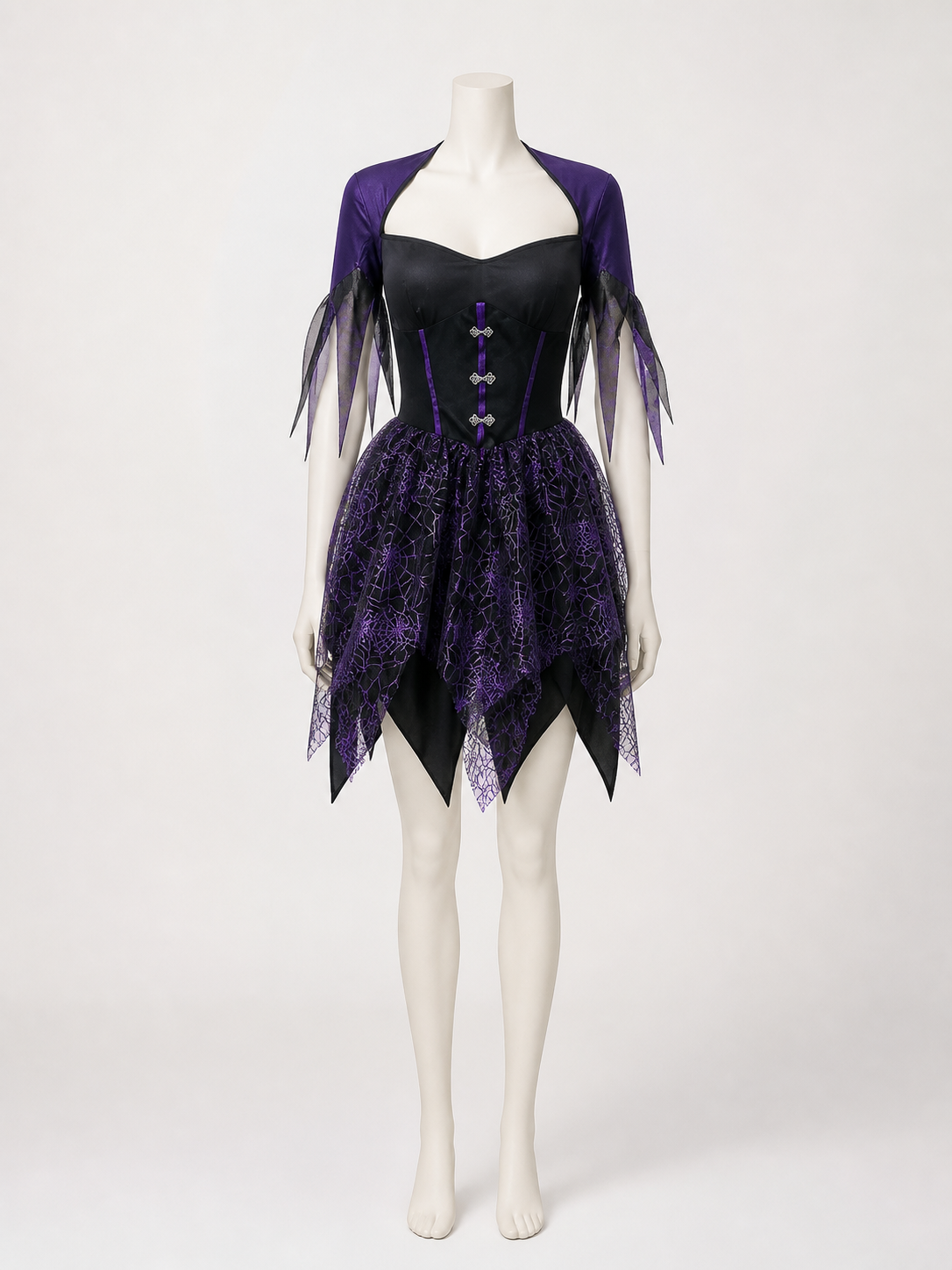 Gothic Witch Costume Dress with Purple Spiderweb Skirt and Fitted Bodice Costume Dresses detail 3