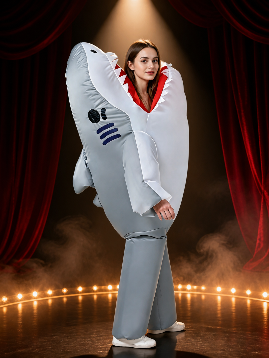 Gray Shark Inflatable Bodysuit Costume With Open Mouth For Halloween Costumes detail 3