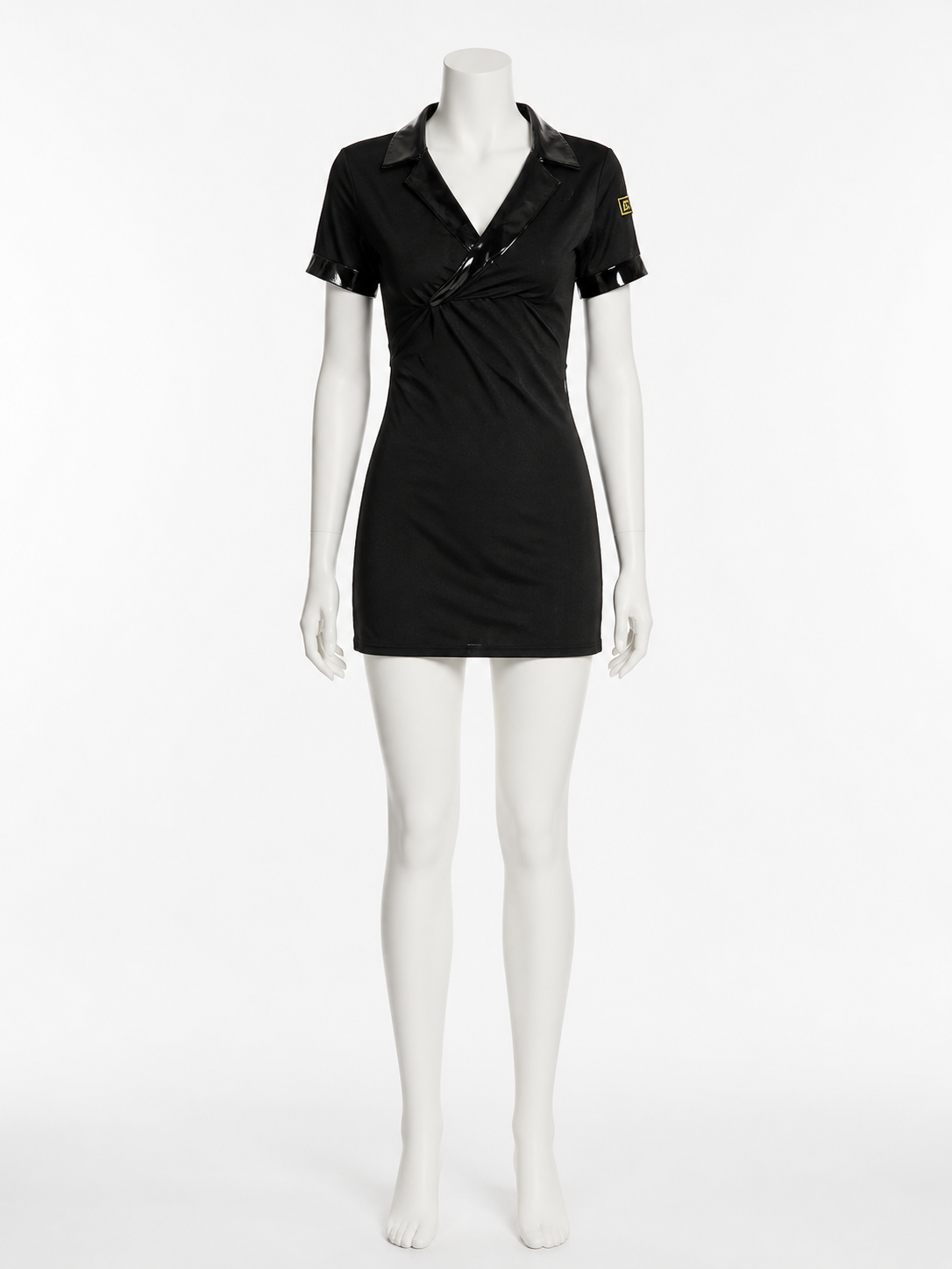 Women's V-Neck Police Costume Dress, Black Short Halloween Outfit with Belt and