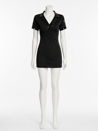 Women's V-Neck Police Costume Dress, Black Short Halloween Outfit with Belt and