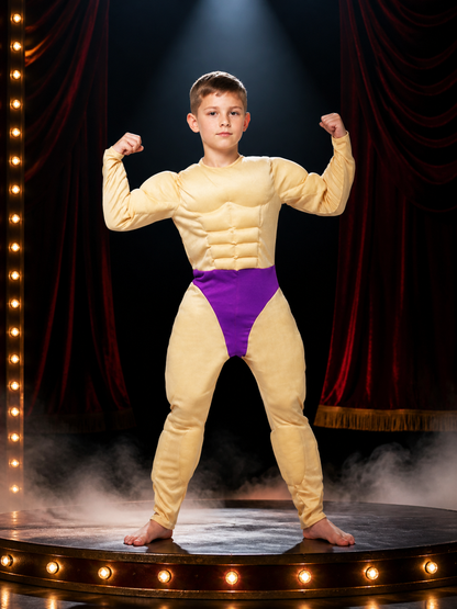Kids' Funny Padded Muscle Bodysuit Costume, Yellow and Purple Halloween Cosplay Costumes detail 3
