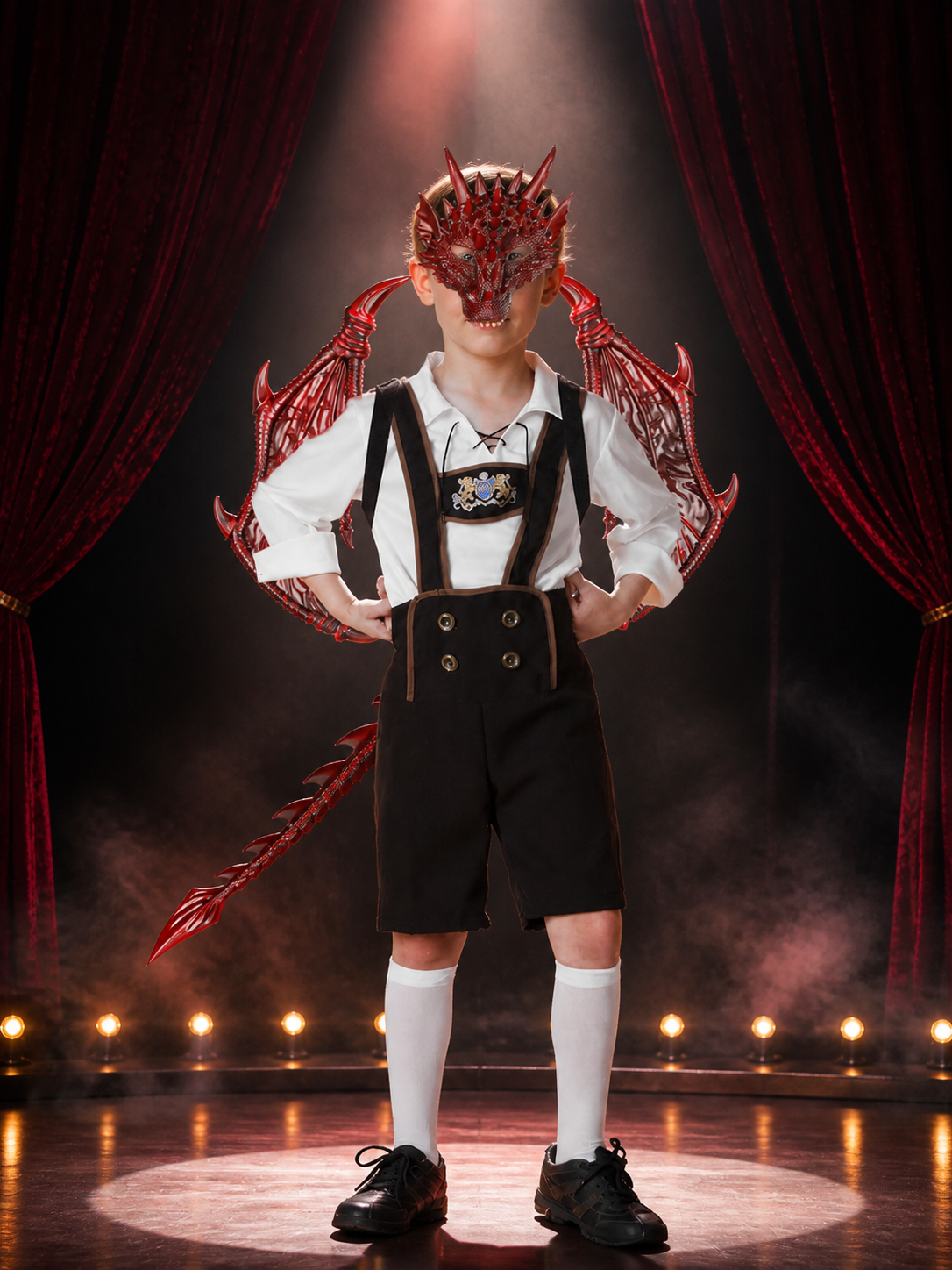 Kids Red Dragon Halloween Costume Set with Mask, Wings and Tail Costume Masks detail 3