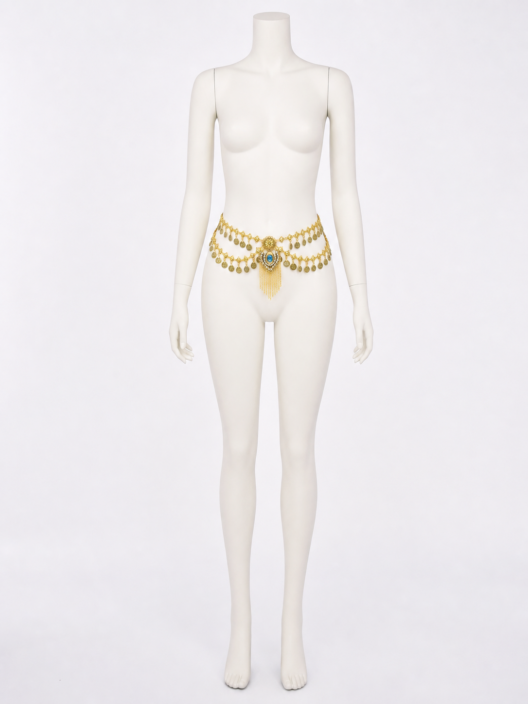 Egyptian Style Gold Waist Chain with Blue Gemstone Pendant and Tassel Chains product detail 3