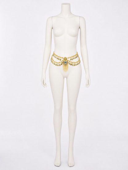 Egyptian Style Gold Waist Chain with Blue Gemstone Pendant and Tassel Chains product detail 3
