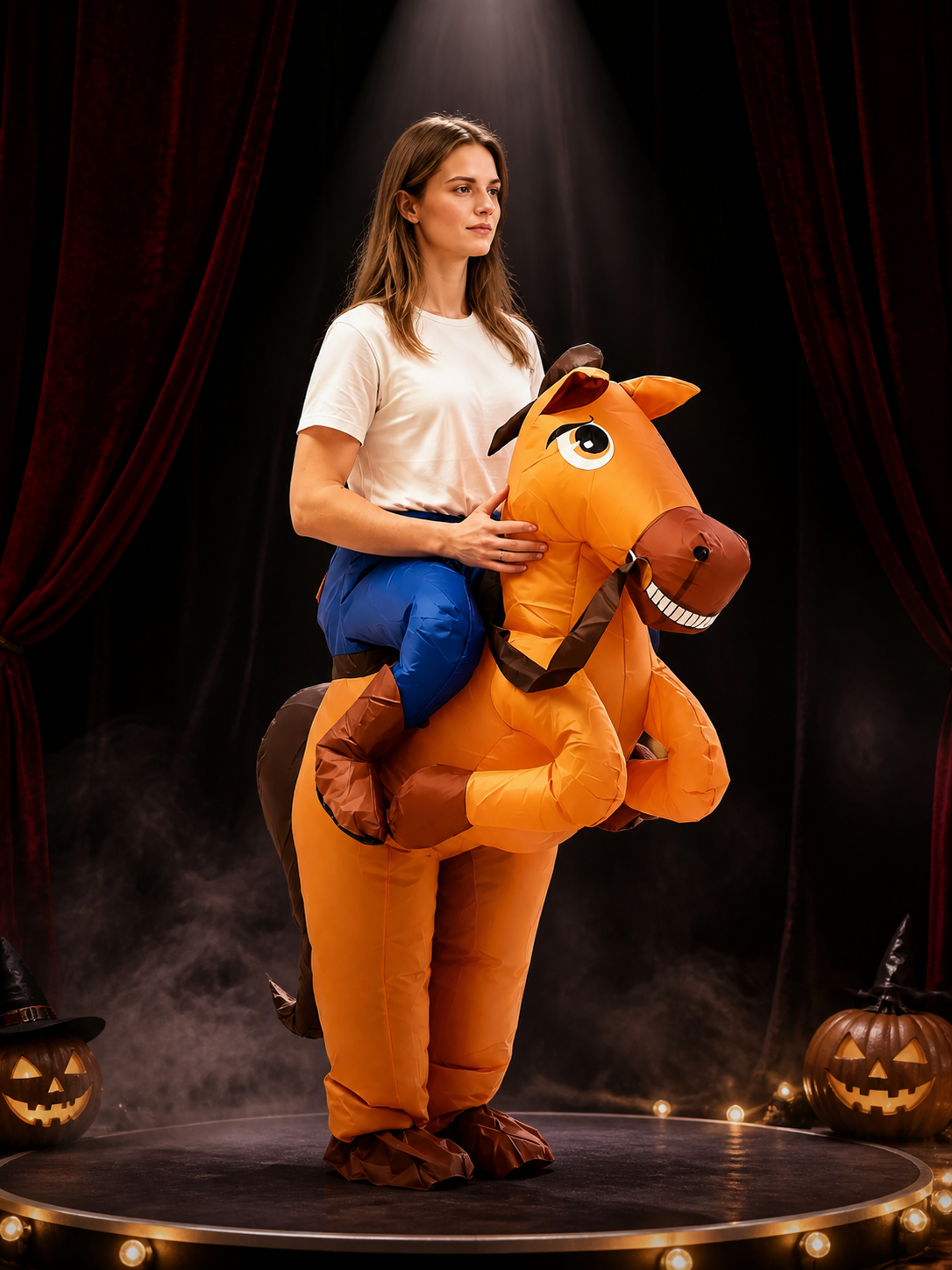 Adult Inflatable Horse Costume for Halloween Party, Brown and Orange Funny Full Costumes detail 3