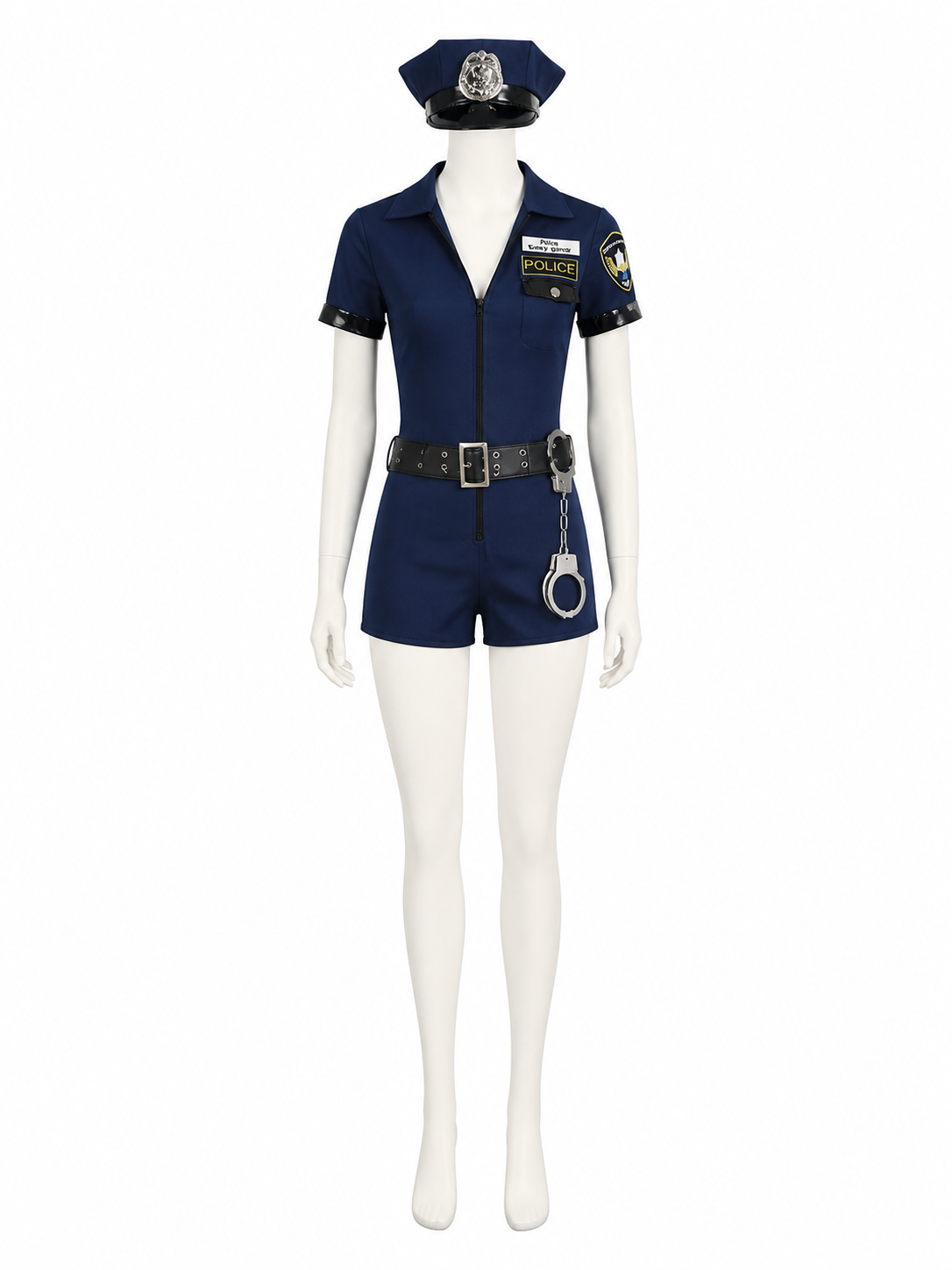 Women's Navy Police Costume Bodysuit Set With Hat, Belt And Handcuffs Costume Headwear detail 3