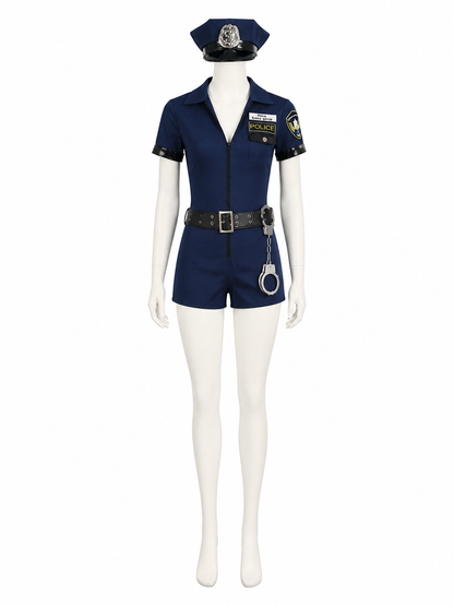 Women's Navy Police Costume Bodysuit Set With Hat, Belt And Handcuffs Costume Headwear detail 3