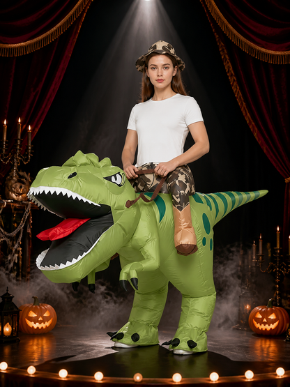 Green Dinosaur Inflatable Costume with Tail and Spots, Halloween Party Outfit Costumes detail 3