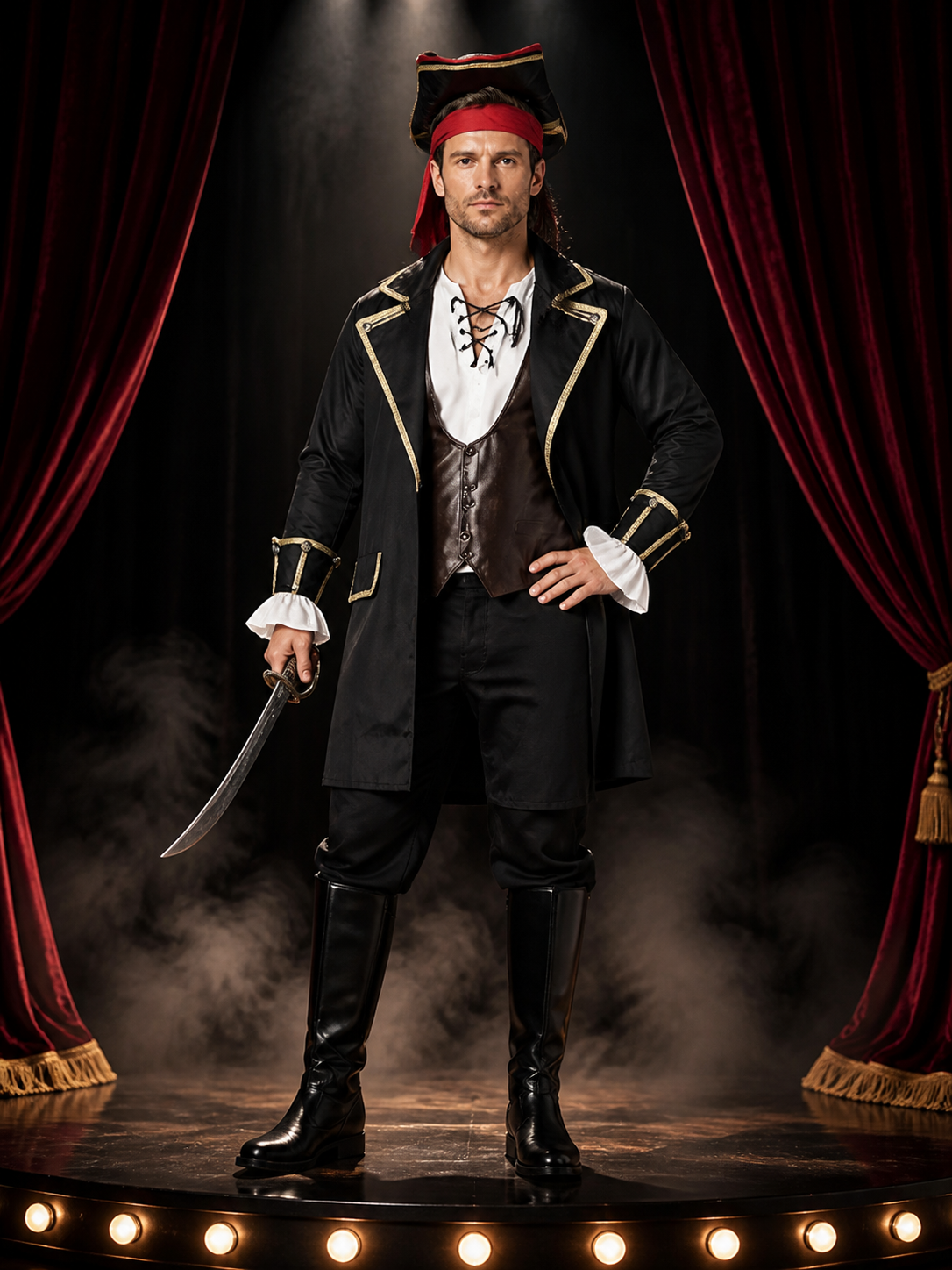 Pirate Costume with Coat and Hat for Halloween Costume Headwear detail 3