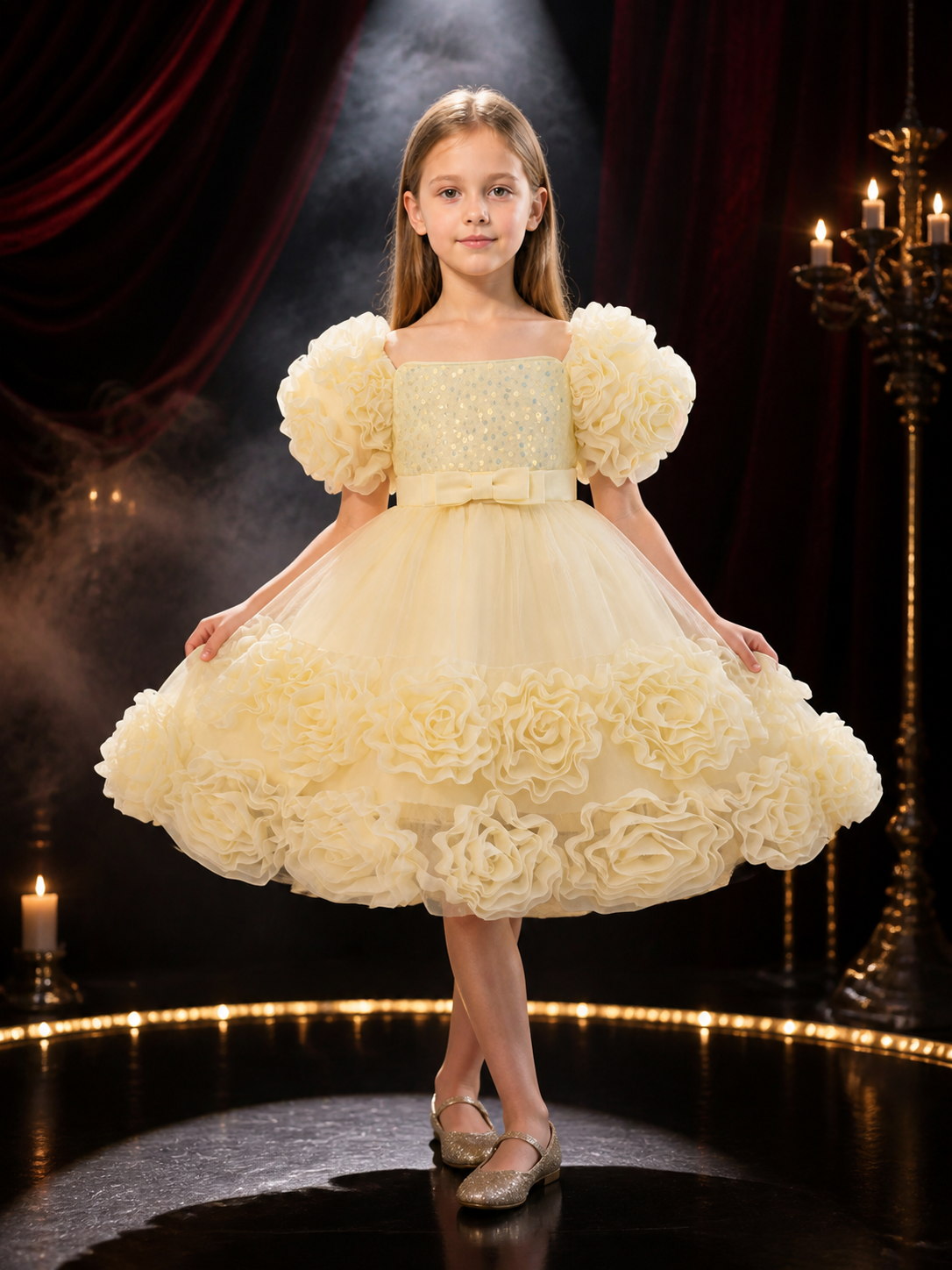 Toddler Girls' Princess Dress with Sequined Bodice, Bow and Ruffled Flower Trim Costume Dresses detail 3