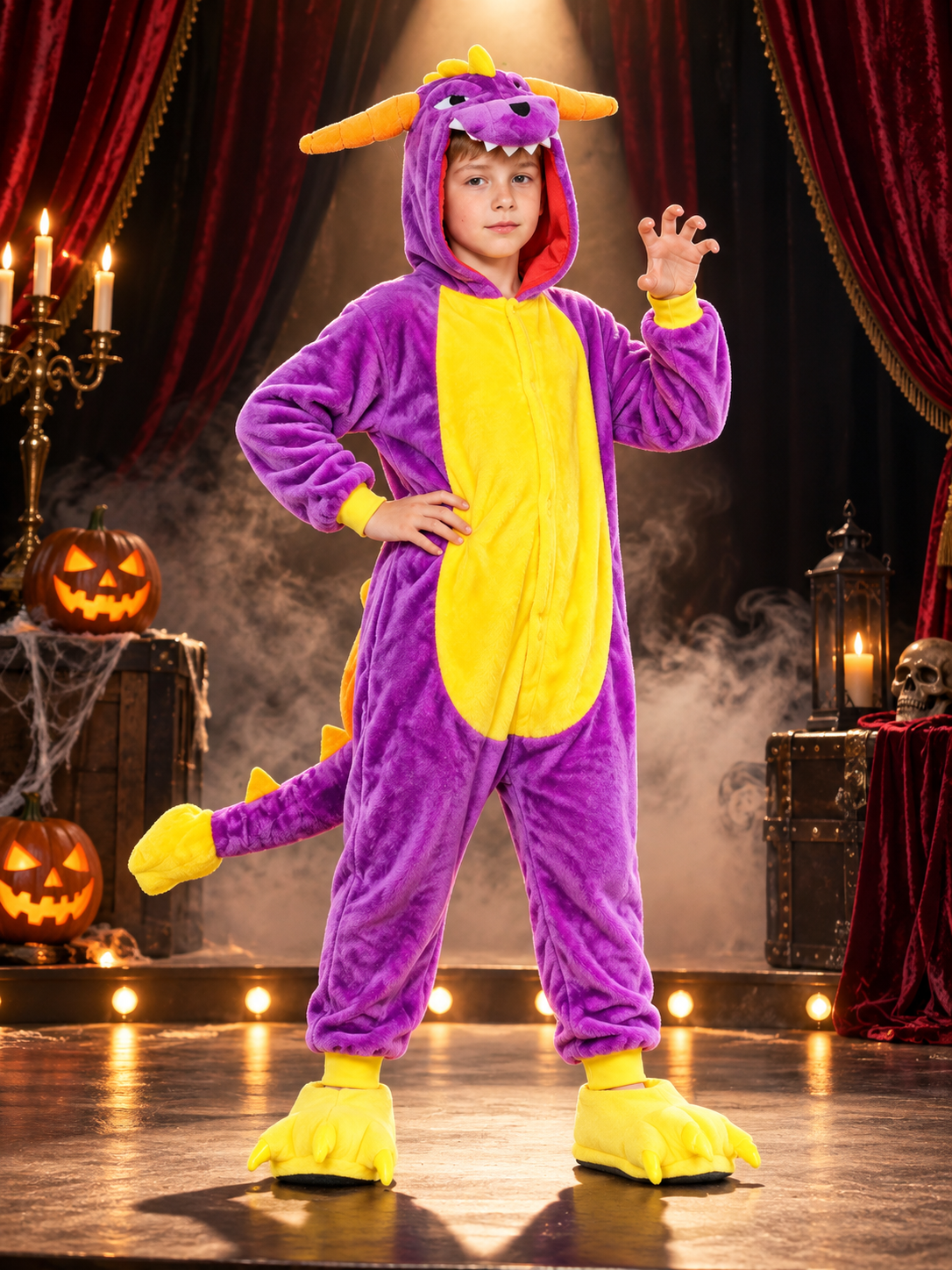 Purple Dragon Hooded and Tailed Pajama Jumpsuit