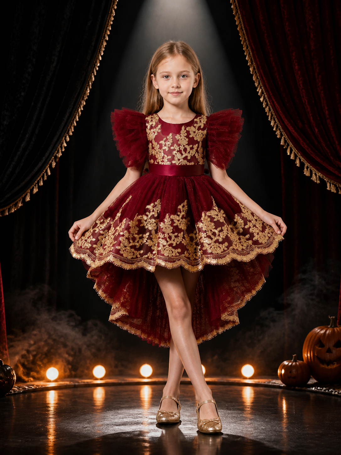 Girls' Toddler Princess Formal Dress with Gold Embroidery, Flutter Sleeves and Costume Dresses detail 3