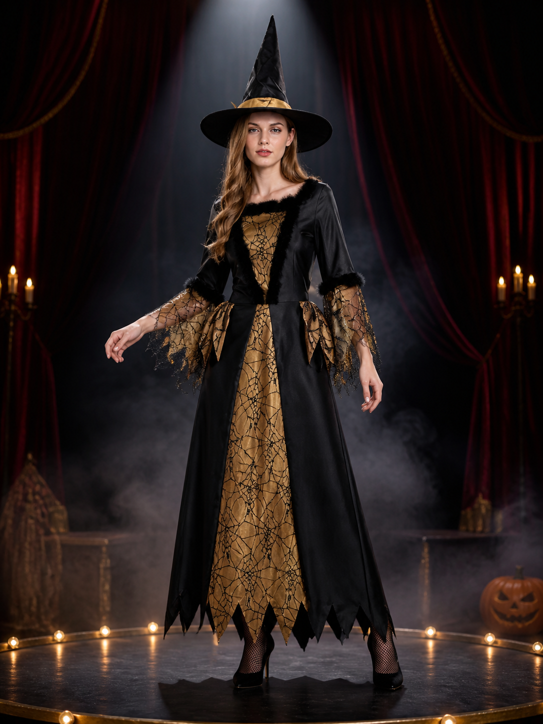 Black and Gold Witch Costume for Halloween Costumes detail 3