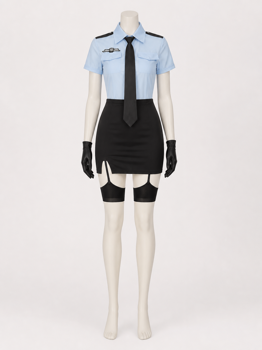 Women's Police Officer Costume Set - Blue Top with Black Skirt and Accessories Costume Accessories detail 3