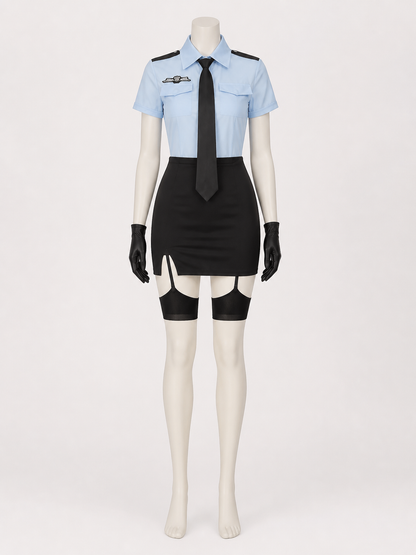 Women's Police Officer Costume Set - Blue Top with Black Skirt and Accessories Costume Accessories detail 3