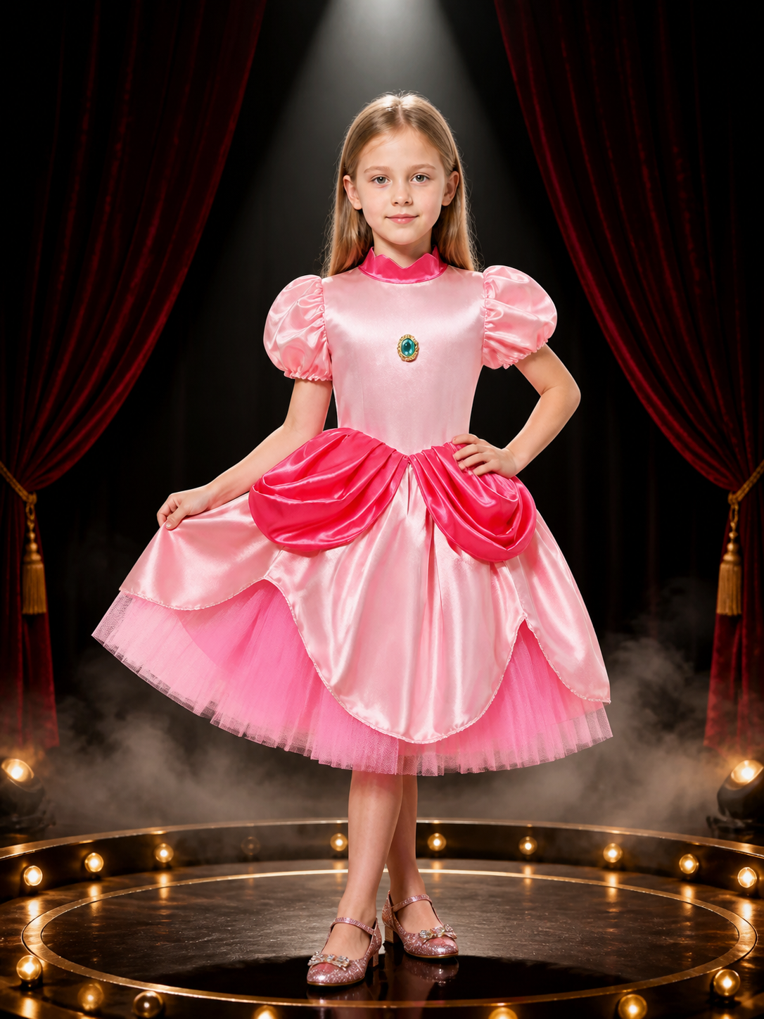 Kids Princess Costume Dress, Puff Sleeve High Collar Layered Skirt Halloween Costume Dresses detail 3