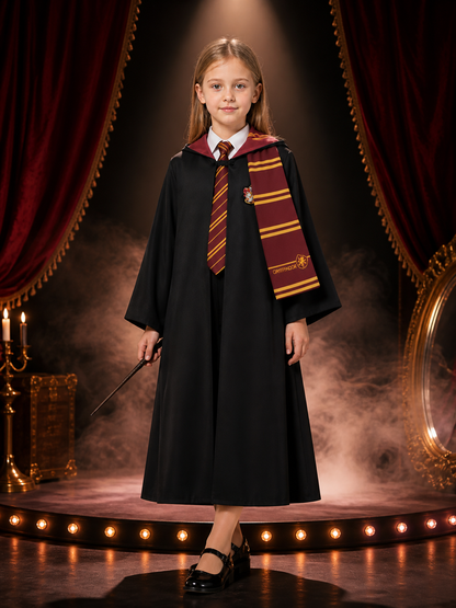 Kids Wizard Robe Costume Set, Hooded Long Cloak with Tie and Scarf Costume Capes detail 3