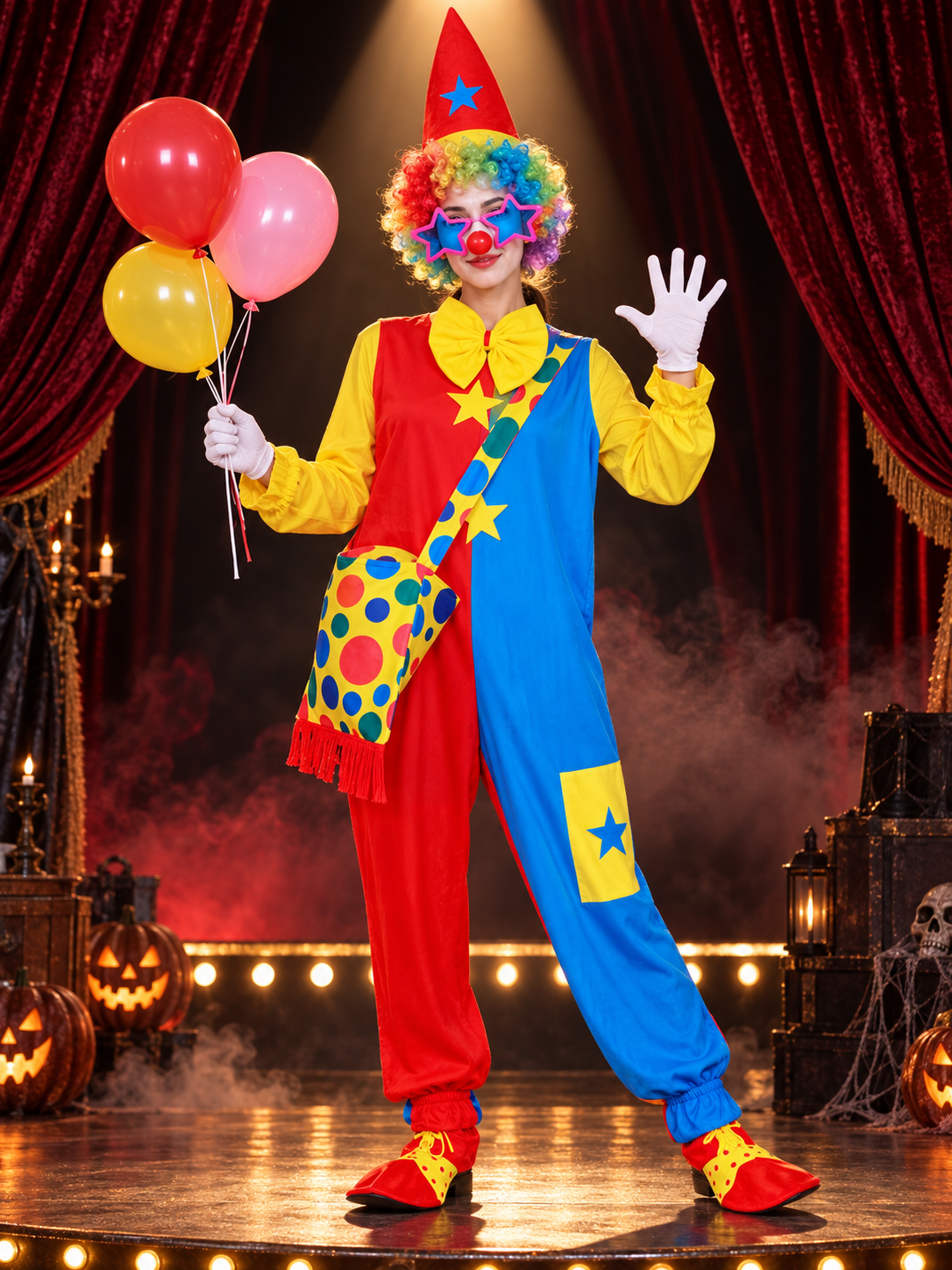 Clown Costume 11 Pieces with Wig, Hat and Vest