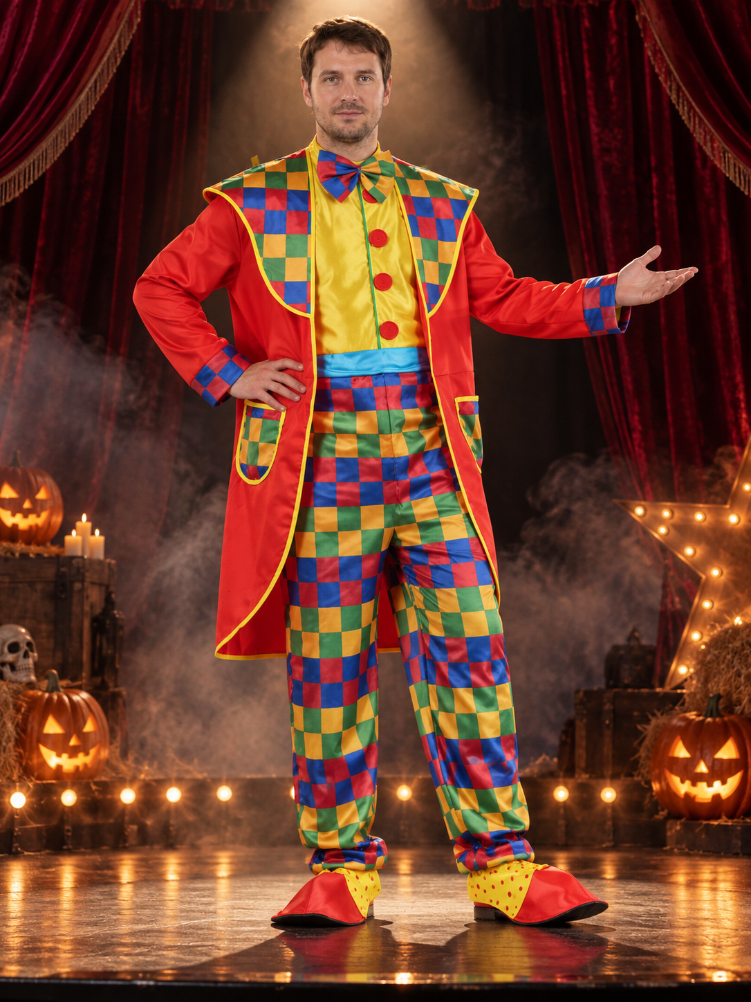 Adult Clown Costume with Bow Tie