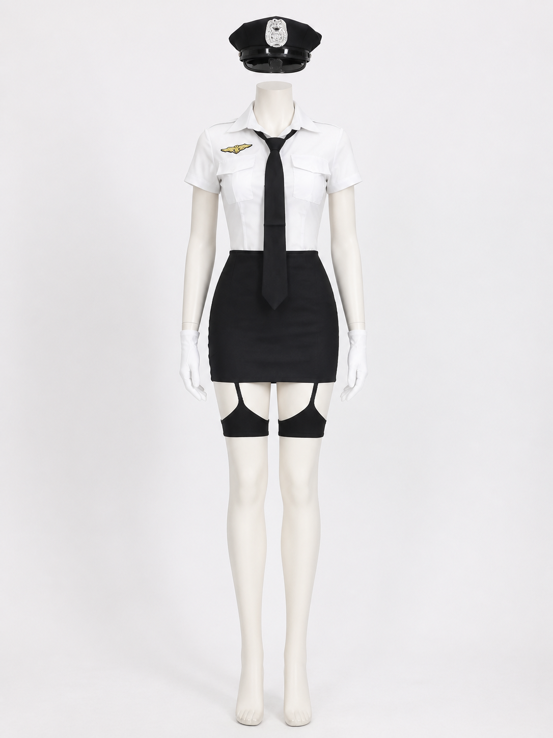 Women's Police Officer Costume Set, White Shirt and Black Skirt with Badge Costumes detail 3