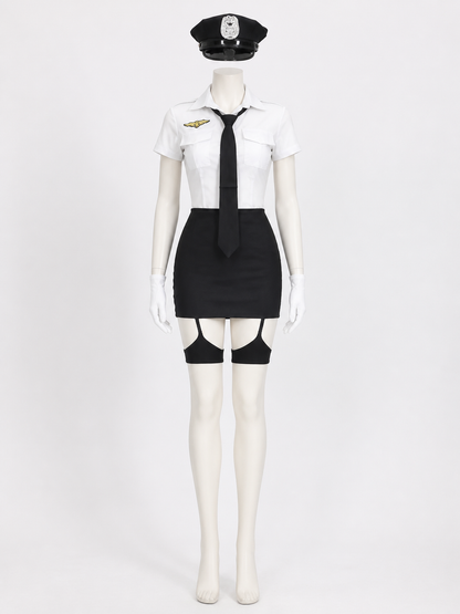 Women's Police Officer Costume Set, White Shirt and Black Skirt with Badge Costumes detail 3