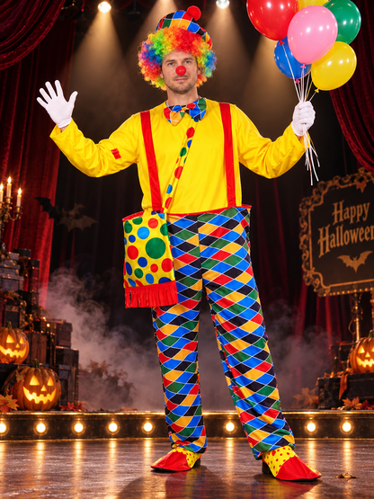 Adult Clown Costume with Wig, Hat, and Gloves