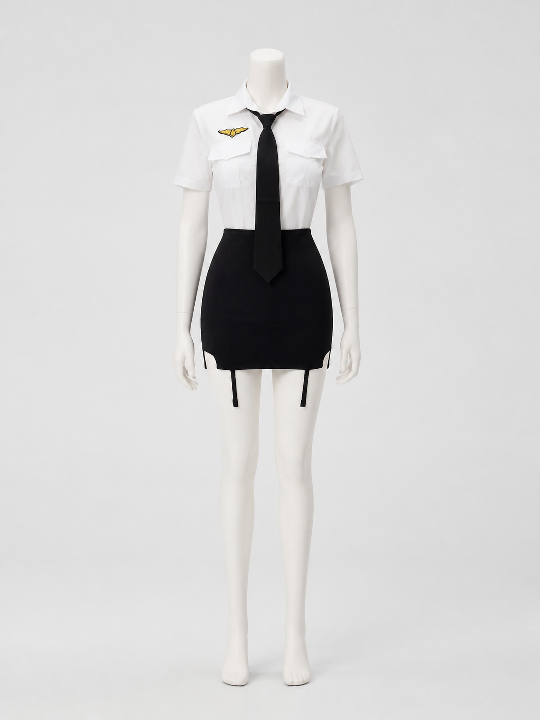Women's Police Officer Costume Set, White Shirt with Black Tie and Skirt, Sexy Costumes detail 3