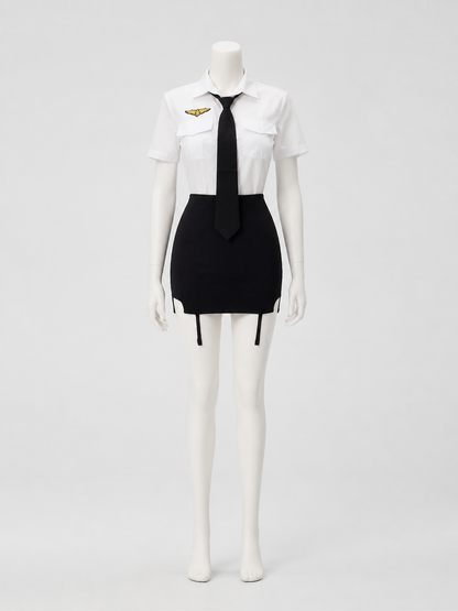 Women's Police Officer Costume Set, White Shirt with Black Tie and Skirt, Sexy Costumes detail 3