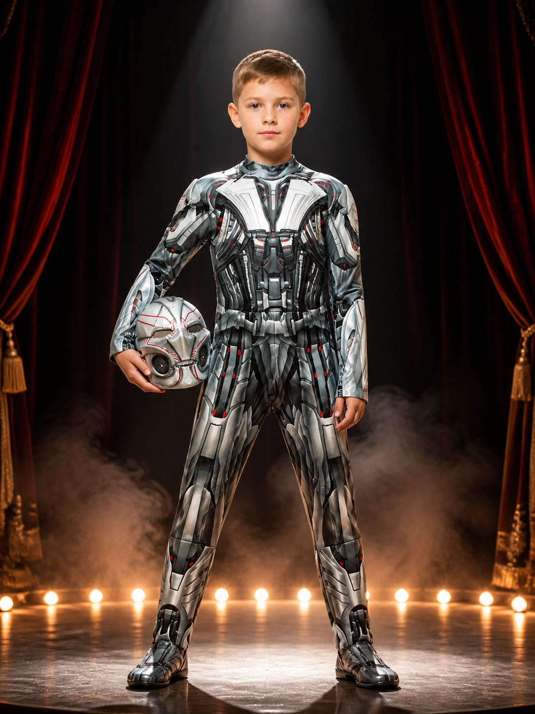 White and Red Robot Armor Jumpsuit Costume Set With Full-Face Mechanical Mask Costume Masks detail 3