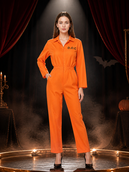 Orange Prisoner Jumpsuit Costume, Long Sleeve, DOC Back Print, Plus Size Costumes detail 3