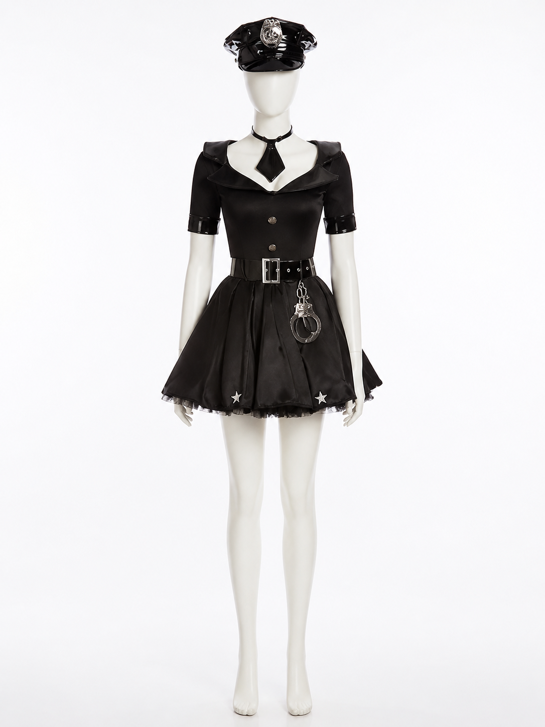 Women's Sexy Police Officer Costume Dress, Short Star Print with Hat and Belt Costume Dresses detail 3