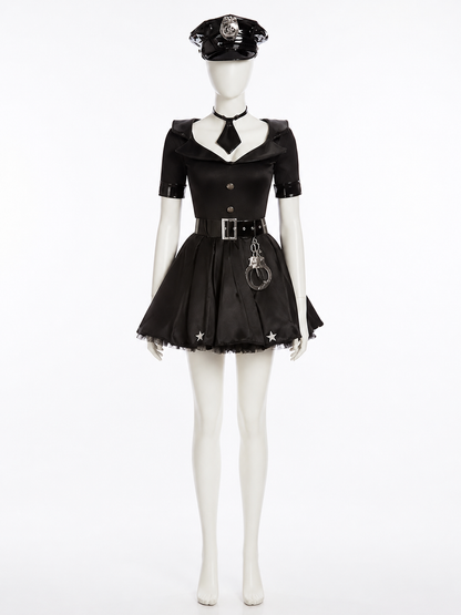 Women's Sexy Police Officer Costume Dress, Short Star Print with Hat and Belt Costume Dresses detail 3