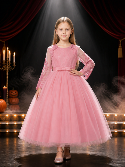 Toddler Girls' Dusty Pink Princess Dress with Lace Bow and Layered Tulle Skirt Costume Dresses detail 3