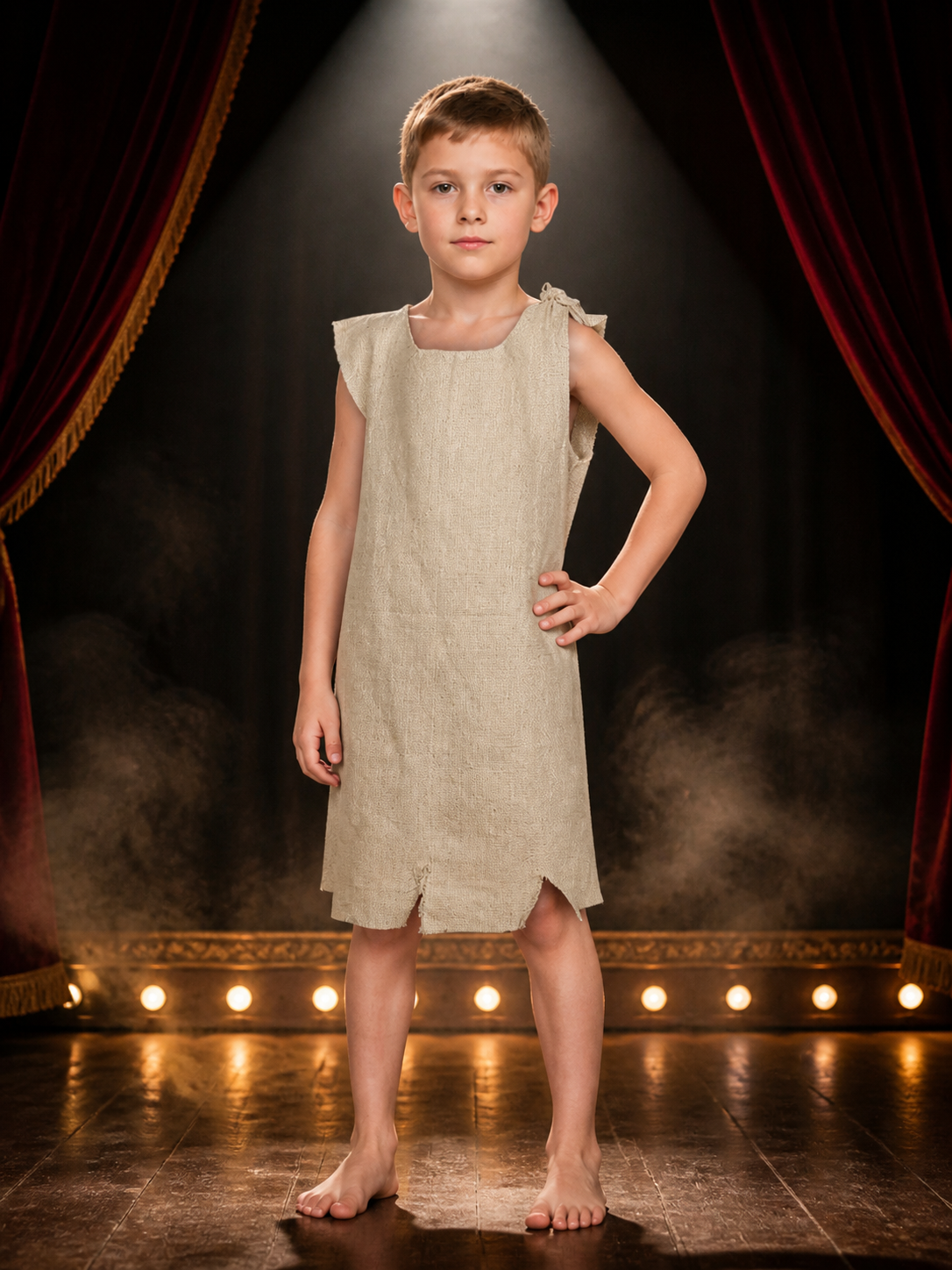 Beige Elf Costume Dress with Irregular Hem and Shoulder Tie for Halloween Costume Dresses detail 3