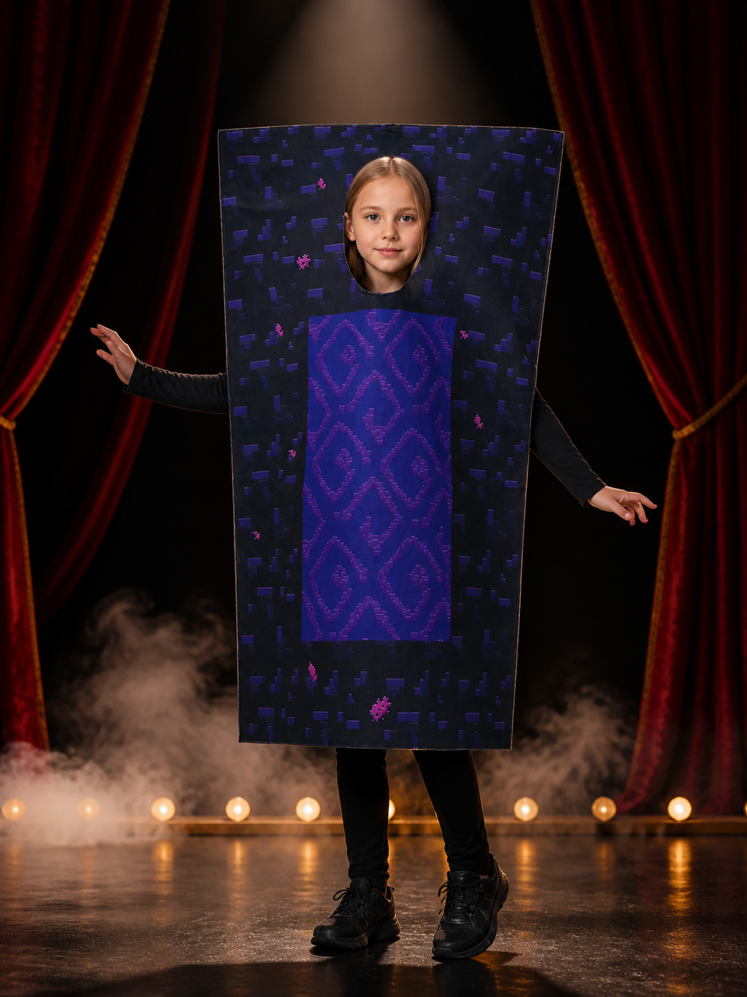 Children's Nether Portal Costume Jumpsuit, Purple Pixel Block Halloween Outfit Costumes detail 3